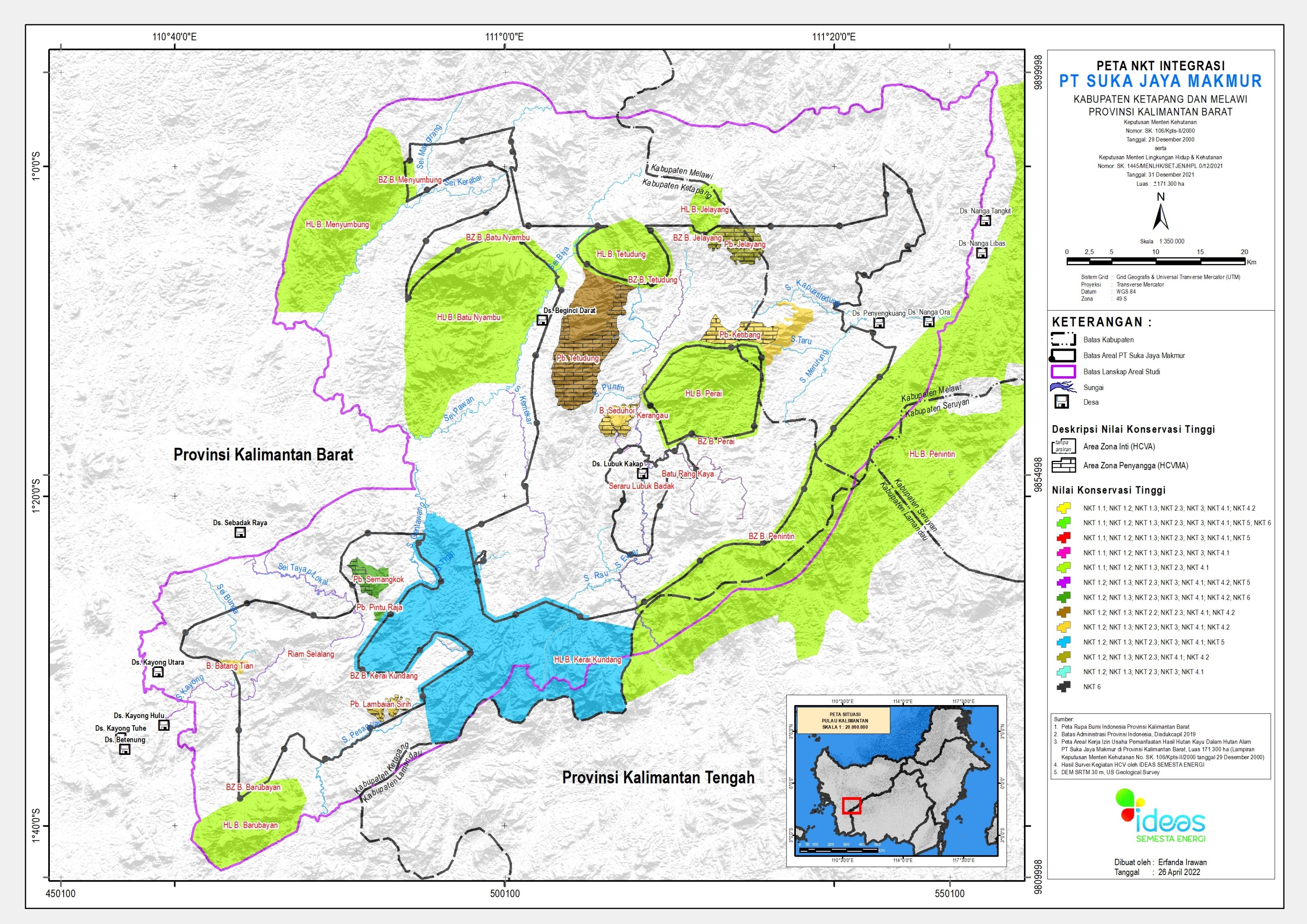Peta Nilai Konservasi Tinggi Integrasi pada Areal Konsesi PT. Suka Jaya Makmur